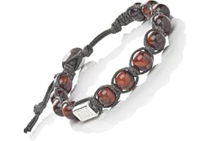 KIROS Bracciale Tibetano Buddista Shamballa Tamashi Unisex Uomo Donna realizzato con Pietre Naturali 8 mm, Filo Cerato Nero, Artigianale Fatto a Mano regolabile 3 Misure.