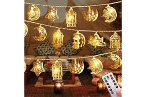 Homeleo 4M 20 LED Battery Operated Ramadan Lights, Vintage Ramadan Decorations for Home, 8 Modes EID Mubarak Metal Moon Star Lantern Fairy String Lights for Ramadan Decor Mantle House Window Tree