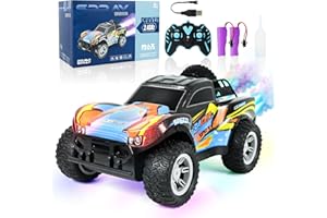 HERMORRYSS Macchina Telecomandata, 1:16 Macchina Radiocomandata con Luce a 7 Colori/Spray, 2,4 GHz Auto RC, 2 Batterie, Monster Truck Telecomandato, Giocattolo da Corsa per Bambini e Ragazzi (Blu)