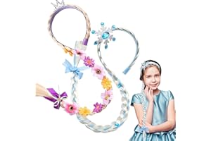 LUYANFX Principessa Parrucca Rapunzel Bambina, Parrucche lunghe intrecciate da principessa, Fascia per Capelli per Ragazze, treccia con capelli lunghi, accessorio per capelli per ragazze e bambine (Blu+Viola)