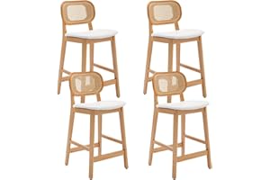 WAHSON OFFICE CHAIRS Wahson Stołki barowe z połowy wieku, zestaw 4 rattanowych krzeseł stołowych na wyspy kuchenne, krzesła barowe z oparciem, wysokie stołki do domowego baru/pubu, białe