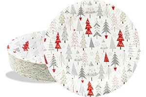 BFB Piatti di carta Natalizie 23cm Verde Albero di Natale 50 pezzi Piatti usa e getta, Set di Piatti monouso per feste