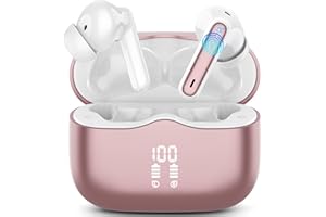 XINWLD Cuffie Bluetooth, Auricolari Bluetooth 5.3 Stereo HiFi con 4 HD Mics, Mini Cuffie Wireless Cancellazione Rumorecon, Cuffiette Bluetooth per Androide/iOS, USB-C, 40H Earbuds IP7 Impermeabili, Oro Rosa