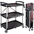 EBANKU 3-Tier Service Carts with Wheels, Foldable Rolling Cart with Locking Wheels Heavy Duty Kitchen Storage Shelves Garage Shelving Unit for Warehouse Storage, Garage, Cleaning