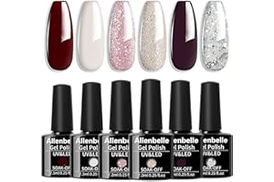 Allenbelle Smalto Semipermante Per Unghie Kit In Gel Uv Led Semipermanenti Nail Polish Gel (Kit di 6 pcs 7.3ML/pc) 002