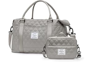 SEAFEW Bolsa de Deporte para Gimnasio para Mujer, Bolsa de Viaje, Bolsa Equipaje de Mano 55x40x20, Bolsa de Fin de Semana, Deporte Nocturno Duffle con Bolsa de Baño, D8-Gris (con Neceser)