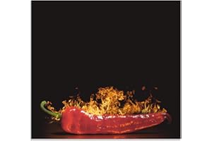 ARTland Spritzschutz Küche aus Alu für Herd Spüle 70x65 cm (BxH) Küchenrückwand mit Motiv Essen Lebensmittel Gewürze Chili Flammen Modern Dunkel Rot S7PR
