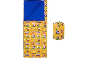 Wildkin Kids Original Sleeping Bag for Boys and Girls, Features Elastic Storage Strap & Storage Bag,Perfect Size for Slumber Parties, Camping & Overnight Travel,BPA-free,Olive Kids(Under Construction)