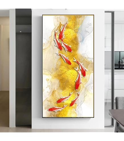 MHLCMG Canvas Painting Abstract Nine Koi Fish Landscape Pictures Wall Art Modern Poster Art Print Wall Living Room Bedroom Decor No Frame (40 X 80 Cm - View #8