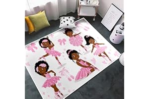 KOSSMJX Girls Ballerina Princess Rugs Cute Cartoon Black Dancer Area Rug for Girls Bedroom Living Room Playroom Nursery Decor Flannel African American Girls Carpets Rug Decorative Floor Sofa Mat, 5'×7'
