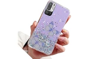 RNRIEYTA Miagon Crystal Glitzer Hülle für Xiaomi Redmi Note 10 5G,Süß Bling Klar Handyhülle Durchsichtig Sparkle Sterne Case Cover Slim Dünn Schutzhülle,2 Schmetterling Lila