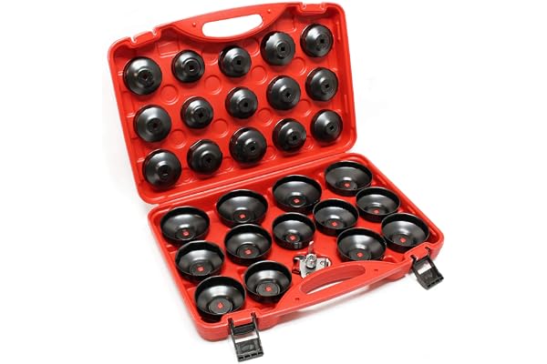 WilTec Coffret 29 pcs. de Coiffes pour filtre à huile - 65-120 mm - en Acier carbone - avec une clé araignée - dans un Coffret - grande compatibilité