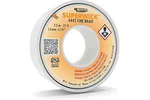 MG Chemicals Trèsse de dessoudage #2 Super Wick, trèsse fine avec flux RMA, longueur: 25' , Largeur 0.05", Jaune