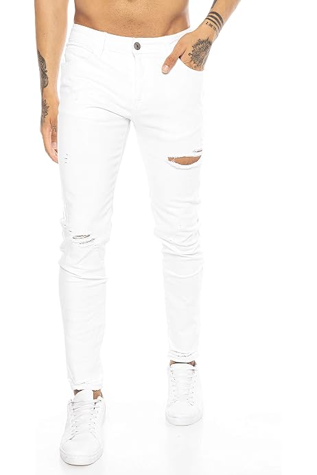 Sandbank - Jeans da uomo con strappi, vestibilità skinny, con cerniera,  elasticizzati, casual, Nero , X-Small : Amazon.it: Abbigliamento