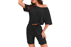 Marvmys Lounge Wear Sets for Women UK Outfit Loungewear Sets Ribbed Oversized Short Sleeve Tops and Scrunch Shorts Casual Ladies Lounge Wear Sets Soft Sleepwear