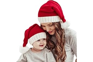 Lancry 2PCS Weihnachtsmütze, Weihnachtsmannmütze, Eltern-Kind gestrickte Weihnachtsmütze warm weich für Erwachsene Kinder