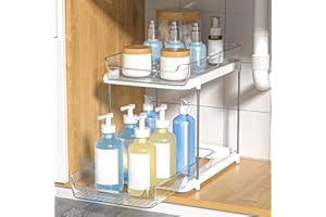 LEIKOSUP Organizer Sottolavello Cucina, 2 Livelli Organizer Cucina Salvaspazio, Scorrevole Organizzatore per Lavello Della Cucina, Bagno, Dispensa