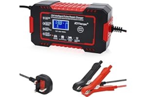 JMEST LEAD 12V 6A Car Battery Charger Automatic Smart Charging Battery Trickle Charger 12V Battery Maintainer with Repair Function Temperature Compensation For Car Motorcycle Lead Acid Batteries (UK Plug)