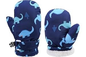 QKURT Kids Warm Gloves, Toddler Snow Mittens, Windproof, Fleece Lining, Adjustable Wristband, Anti-Loss Lock Buckle, Unisex, Kids Winter Gloves