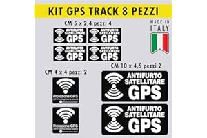PIMASTICKERSLAB Kit 8 adesivi satellitari antifurto GPS per bicicletta, moto, macchine da costruzione, auto, camion, allarme antifurto cod. 1650 (NERO)