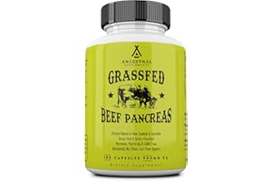 Ancestral Supplements Grass Fed Beef Pancreas Supplement, 500mg, Pancreatic Support with Proteolytic Enzymes for Digestion Support, Including Trypsin, Non-GMO, 180 Capsules