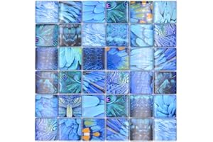 Mosaikfliese Glasmosaik Ozean blau 29,8x29,8 cm glänzend WAND DUSCHE BAD KÜCHE WC BADEWANNENVERKLEIDUNG Theke Mosaikmatte Mosaikplatte