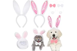 Weewooday 3 Set Dog Bunny Ears Easter Costume, Dog Headband Cat Rabbit Ear Hat Cute Pet Bow Collar Puppy Plush Tail for Pet Easter Party Costume Accessories Supplies(Vivid)
