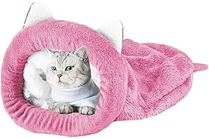 Felenny Gato Saco de Dormir Cama para Mascotas Gato Cálido Acogedor Cubierto Auto-Calentamiento Saco de Acurrucamiento Cueva Medio Cubierta para Gatos Cachorro