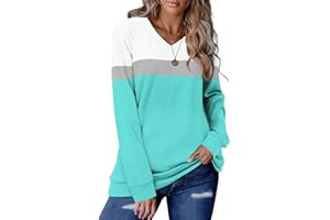 KISSMODA Womens Sweatshirts Long Sleeve V Neck Pullover Casual Loose Trendy Tunic Tops Fall Jumpers Shirts