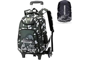 Voici et Voila Mochilas Escolares con Ruedas Carro Mochilas Infantils Niños Bolsas Escolares 6 Ruedas Trolley Bag Mochila Juvenil Chico Camuflaje Marrón Impermeable 31 * 18 * 43cm
