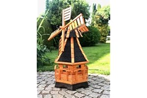 Darlux Molino de viento hexagonal para jardín, de madera, con rodamiento de bolas, color marrón/negro, altura 95 cm