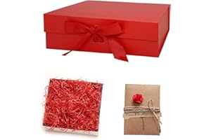 Idota Scatola Regalo con Coperchio Rosso, Pacco Regalo Scatola con nastro fiocco Rafia, nastro, biglietto di auguri, per regali, compleanni, anniversari, coppie, famiglia, San Valentino, Natale