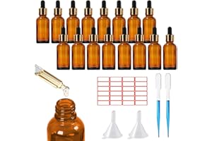 SuQurtom 16 x 30ml Amber Dropper Bottle, Glass Dropper Bottles with Dropper Pipettes, Refillable Sample Dropper Bottles with Funnel and Label, for Essential Oil, Perfumes, Aromatherapy (Amber)