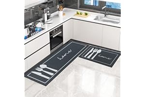 LHHMZ Alfombra de Cocina de 2 Piezas Antideslizante Lavable, Alfombrilla de Cocina, Juegos de tapetes de Cocina para Cocina, Pasillo, Comedor y Entrada, 43x75cm + 43x150cm