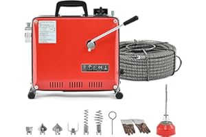 ZELCAN Macchina Sturatubi Elettrica, 400W Macchina per La Pulizia dei Tubi della Coclea, 400r/ min Pulitore Elettrico di Scarico Tubo con Spirale da 20M Scovolini e ​6 Teste per Lavello Doccia WC