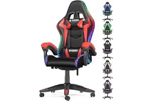 bigzzia Sedia Gaming RGB con Luci LED E Sedia Ergonomica Per Computer Per Videogiochi Reclinabile con Schienale Alto in Pelle Pu con Poggiatesta (Utilizzo di RGB, Rosso)