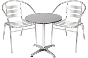 INDA-Exclusiv Bistro Set of 3 Bistro Table Aluminium Round Diameter 60 cm Height 70 cm / 110 cm Height Adjustable + Foldable + 2 Bistro Chairs Aluminium Stackable Chairs