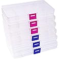Lamondre 6 Pcs Jewellery Storage Box Bead Earring Organisers, Clear Plastic Bead Storage Box with 15 Grids Adjustable Dividers Containers