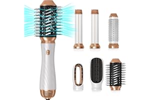 UKLISS Air Styler set 6 en 1, Cepillo Secador De Pelo, 6 en 1 Cepillo Secador aves Thermal Brush, Cepillo Alisador, Cepillo Secador, Rizador De Pelo. Moldeador Pelo With Riza, Alisa, Da Volumen, Alisa y Seca