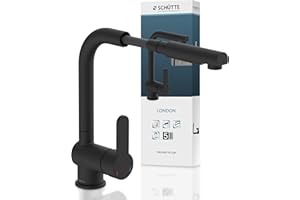 SCHÜTTE LONDON Robinet Cuisine avec Douchette Extensible Mitigeur, Rabattable Mitigeur Robinet Evier de Cuisine avec Douchette, Rotative à 360° Froid & Chaud Disponible, Noir