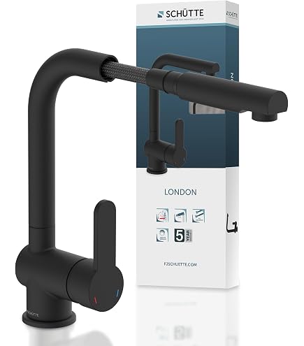 Rubinetto Cucina SCHÜTTE 79147 Nero Opaco, Monocomando Con Doccetta Magnetica Estraibile, 360°, Tubo Soft Touch