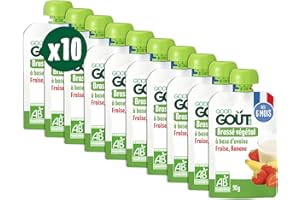 GOOD GOÛT - Brassé Végétal À Base D'Avoine - Dessert Bébé - Dès 6 Mois - Fraise, Banane - Sans Lactose Ni Protéines De Lait De Vache - Format Nomade - 10x90g (L'emballage peut varier)