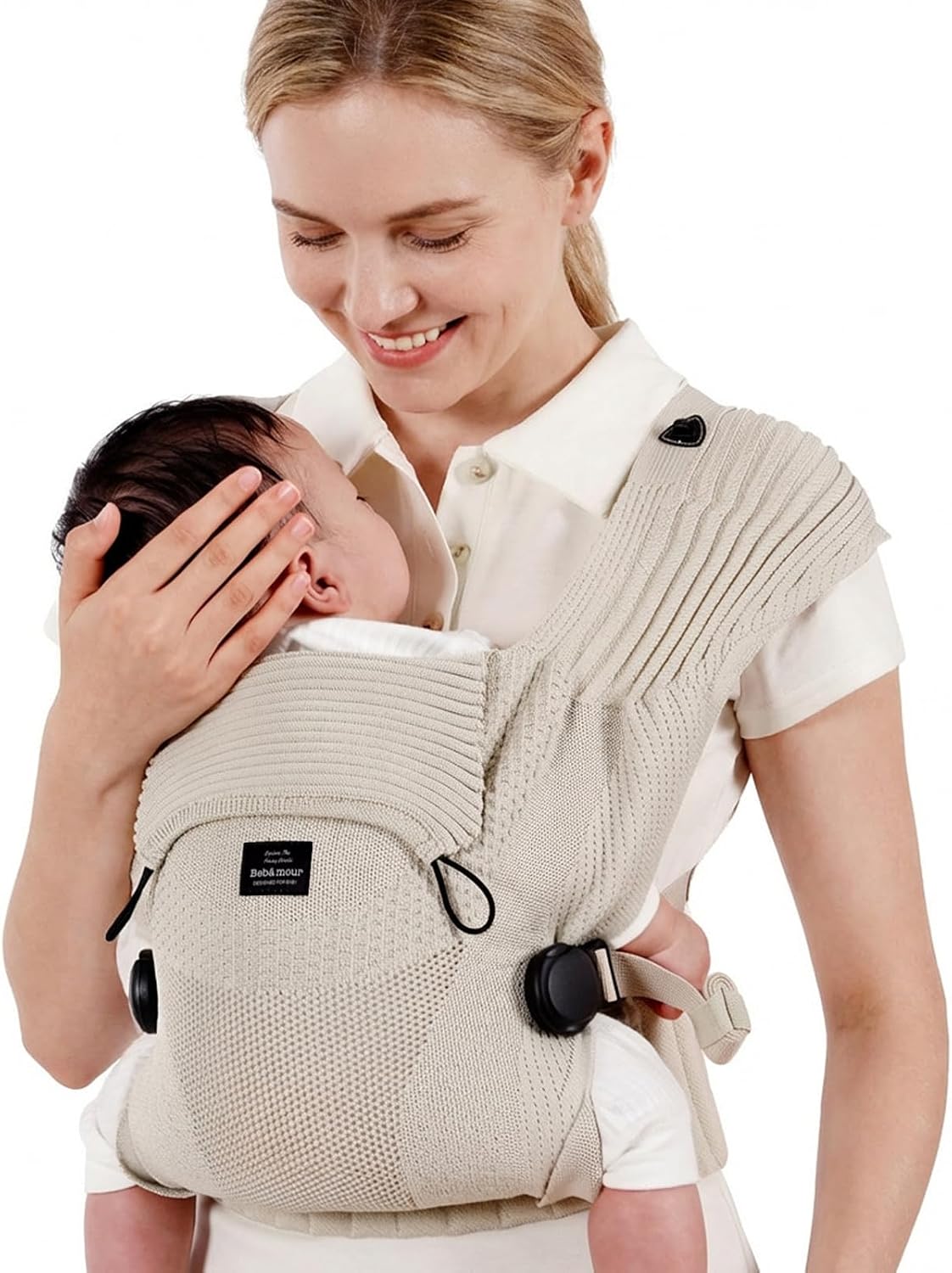 Bebamour Knit Baby Carrier,Cozy and Lightweight Carrier for 4-24 Months,Ergonomic Baby Carrier with Head Hood, Khaki