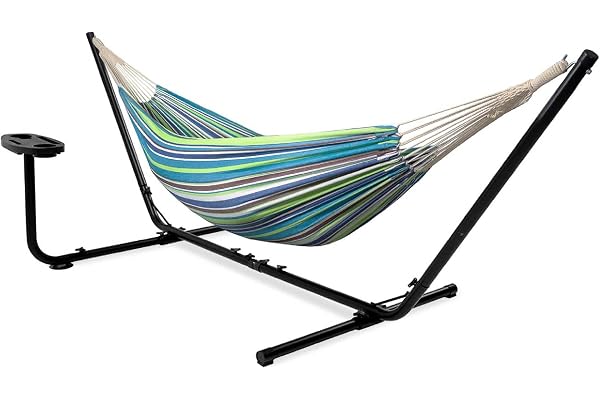Vita5 Hamac sur Pied Exterieur pour des Heures de Détente, Hamacs 2 Personnes avec Toile en Coton, Support Portable et Solide en Acier revêtu, Extérieur ou Intérieur, Sac Transport Inclus
