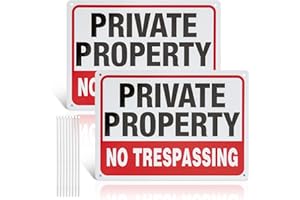 NHEMEYLP 2 Pack Private Property No Trespassing Signs Metal 10"x 7" Private Property Signs Outdoor No Trespassing Reflective Private Property Sign with 8 Zip Ties Rust Free Weatherproof Indoor and Outdoor Use