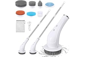 zerotop 54" Electric Spin Scrubber, Cordless Power Cleaning Brush with 7 Replaceable Brush Head, 90min Work Time, 2 Adjustable Handle, 3 Speeds Power Scrubbers for Bathroom Kitchen Floor Wall (White)