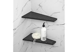 Bernkot Étagères d'angle de douche 10" (25,4 cm), acier inoxydable 304 noir mat encastrées pour salle de bain et cuisine, étagère de salle de bain avec joint intégré pour mur carrelé, lot de 2
