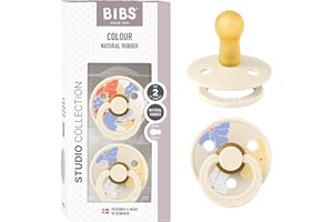 BIBS Colour Studio Paquete de 2 chupetes. Libre de BPA, Tetina redonda. Látex natural, Hecho en Dinamarca, 6-18 meses (Paquete de 2), Morning Bloom/Ivory