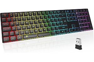 B.FRIENDIT 2.4G Wireless Keyboard Backlit, UK QWERTY Layout Quiet Keys - Computer Rechargeable Ergonomic Low profile Keyboard, Silent Keys Full Size Compatible for Windows, Laptop, PC, Gaming, PS5 - Black
