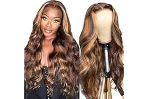 Lakaisa Body Wave Human Hair Wig 4X1 Lace P4/27 Highlight Blonde Glueless Wear and Go Parrucca Donna Capelli Veri Umani Bleached Knots Pre Plucked Hairline with Baby Hair for Woman 22 Pollici